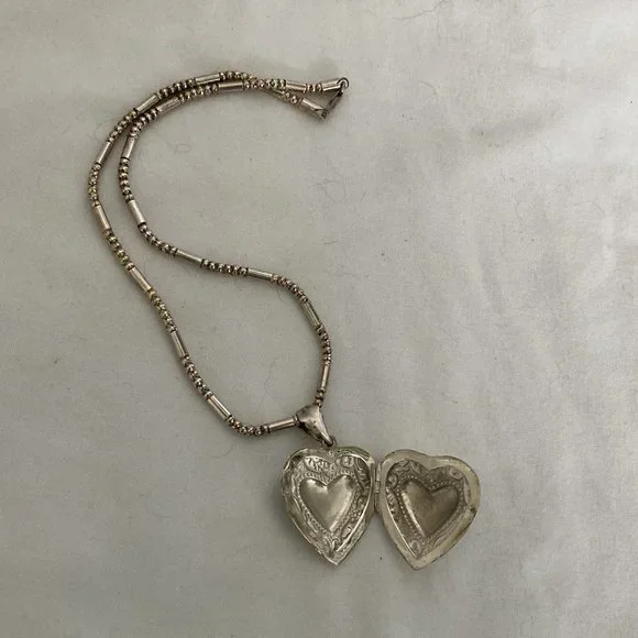 Sterling Silver Valentines heart Repousee Locket Necklace - Picture 4 of 7